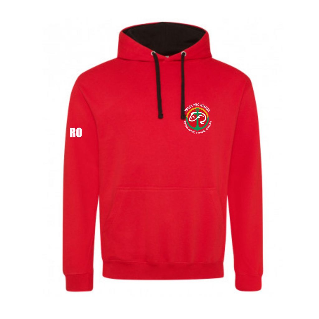 Ysgol Bro Gwaun Unisex Red & Black Sports Hooded Sweatshirt - Tees R Us ...